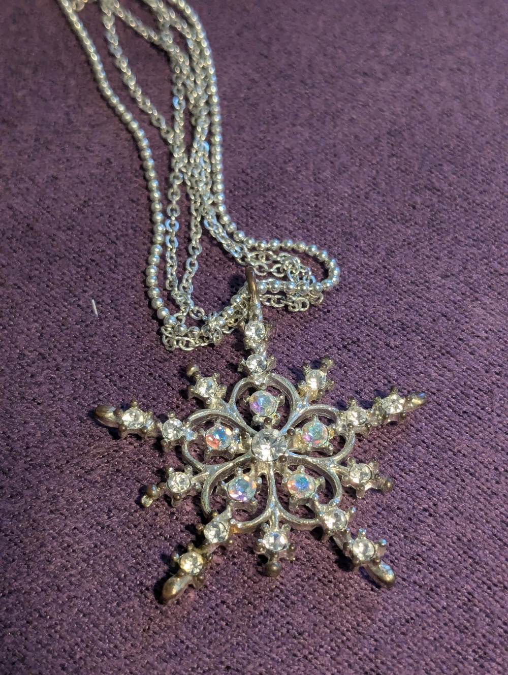 Silver-Tone Snowflake Crystal Pendant Necklace - Ab Rhinestone